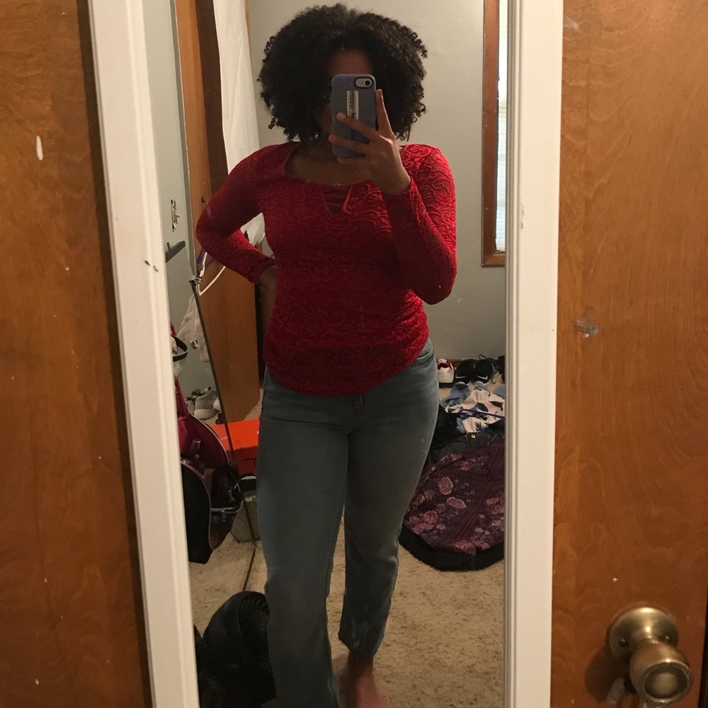 Candies red floral long sleeve shirt, never worn